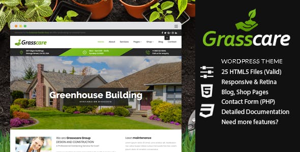 GrassCare - Gardening & Lawn Responsive WordPress Theme