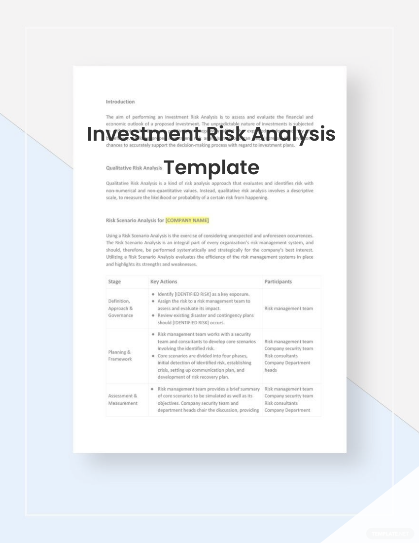 Investment Risk Analysis Template Free Download